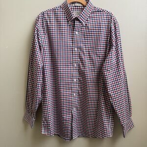 L.L. Bean Wrinkle Resistant Red White & Blue Plaid Shirt Long Sleeve Size M